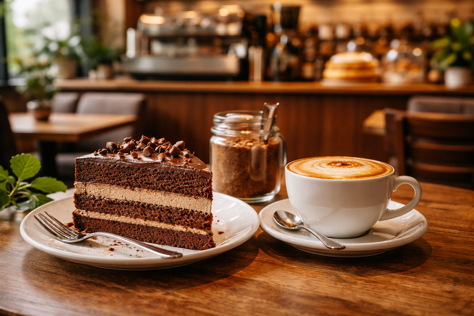 Coffee and cake served at Bean & Brew Cafe