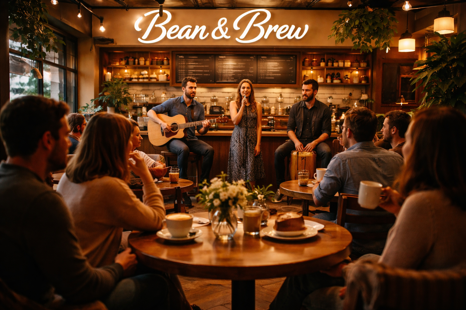 People attending an event at Bean & Brew Cafe